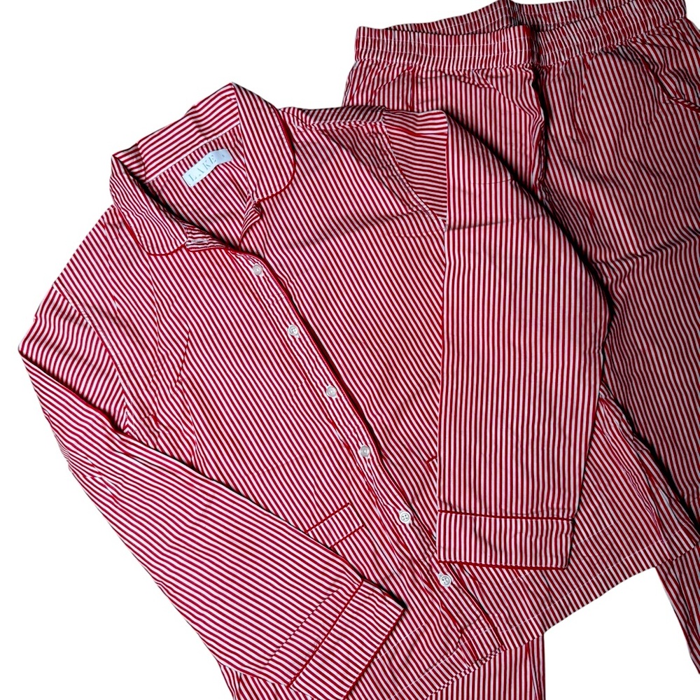 LAKE Pajamas Red & White Stripe 100% Cotton Set – Size Small (Top & Pants) - Picture 2 of 8